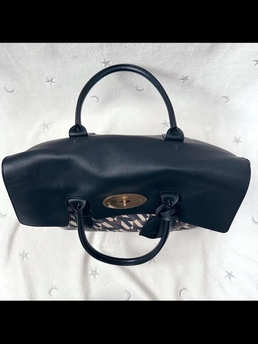 Mulberry Black and Beige Geometric Satchel